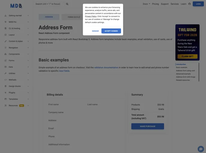 screenshot of React Address Form