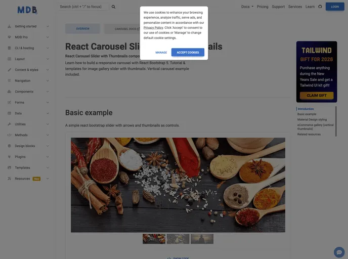 screenshot of React Carousel With Thumbnails