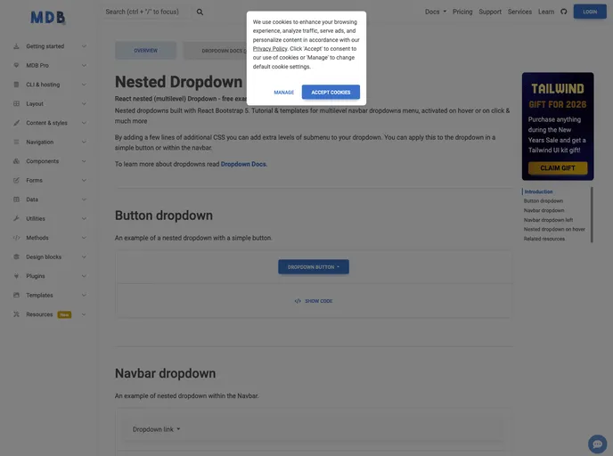screenshot of React Nested Dropdown