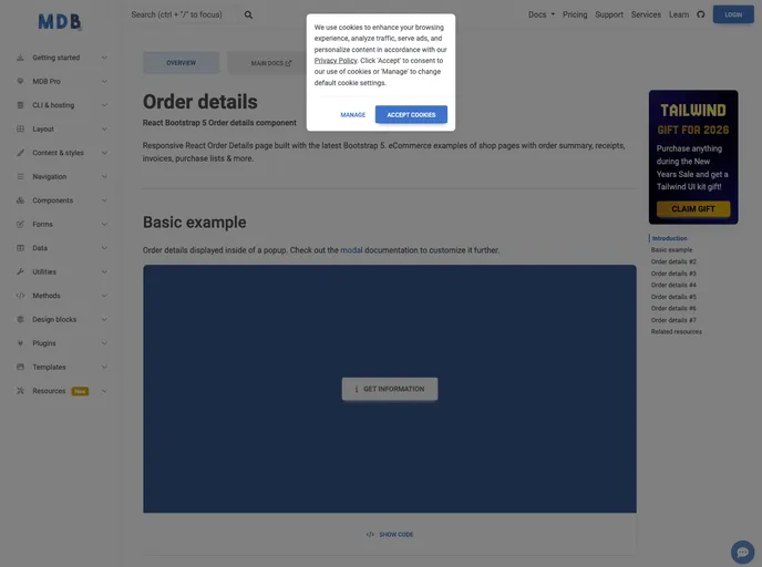 screenshot of React Order Details
