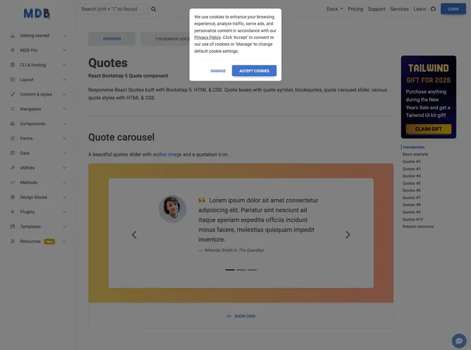 screenshot of React Quotes
