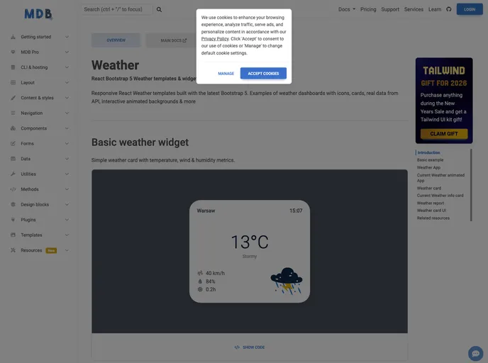 screenshot of React Weather