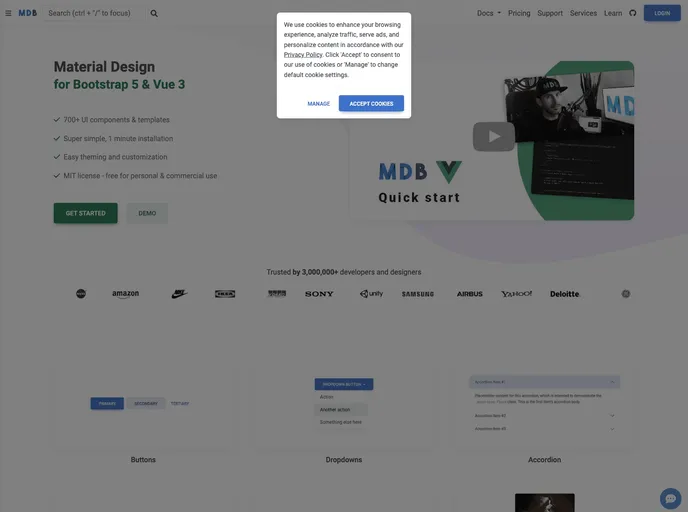 screenshot of Mdb Vue UI Kit