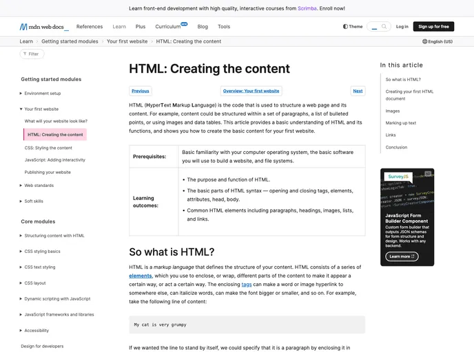 screenshot of Beginner Html Site