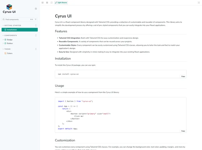 screenshot of Cyrus UI