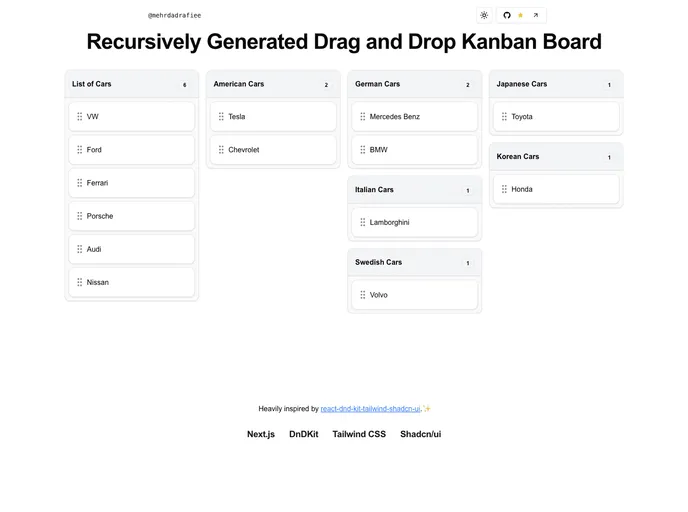 screenshot of Recursive Dnd Kanban Board