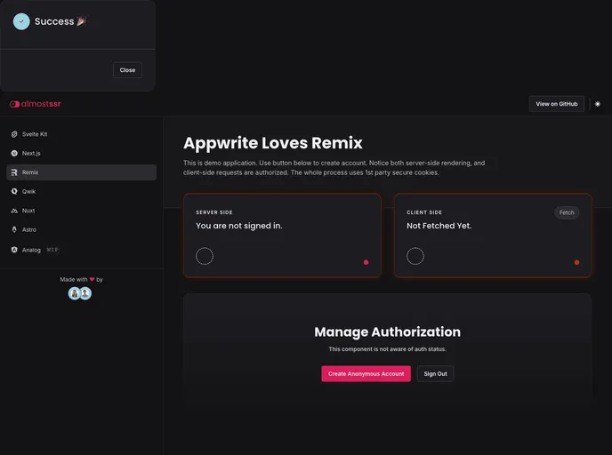 Appwrite Ssr Remix screenshot