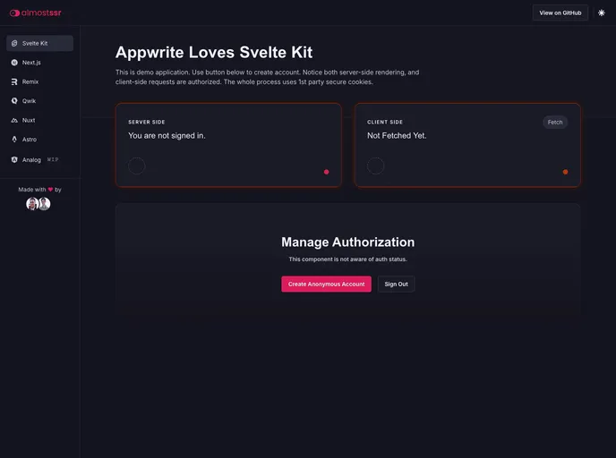 screenshot of Appwrite Ssr Svelte Kit