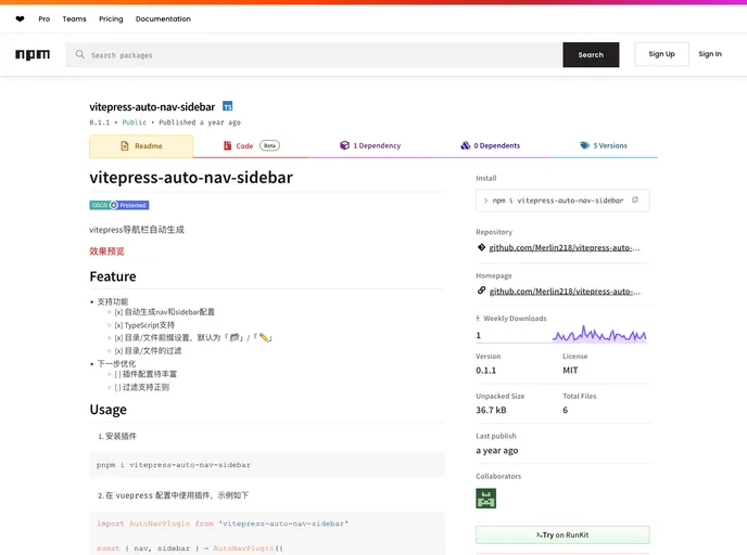 screenshot of Vitepress Auto Nav Sidebar