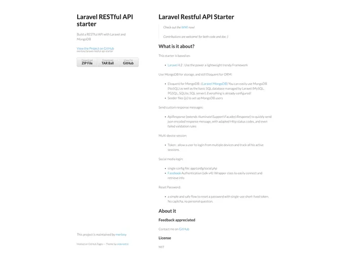 screenshot of Laravel Restful Api Starter