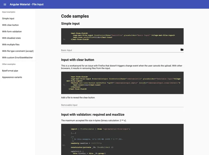screenshot of Ngx Material File Input