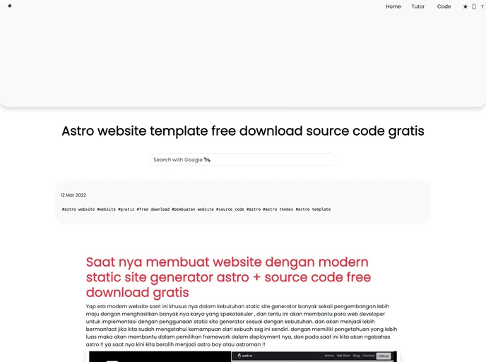 screenshot of Astro Website Template Themes Source Code Download