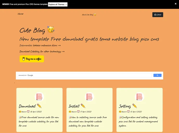 screenshot of Cuteblog Pico Webapp