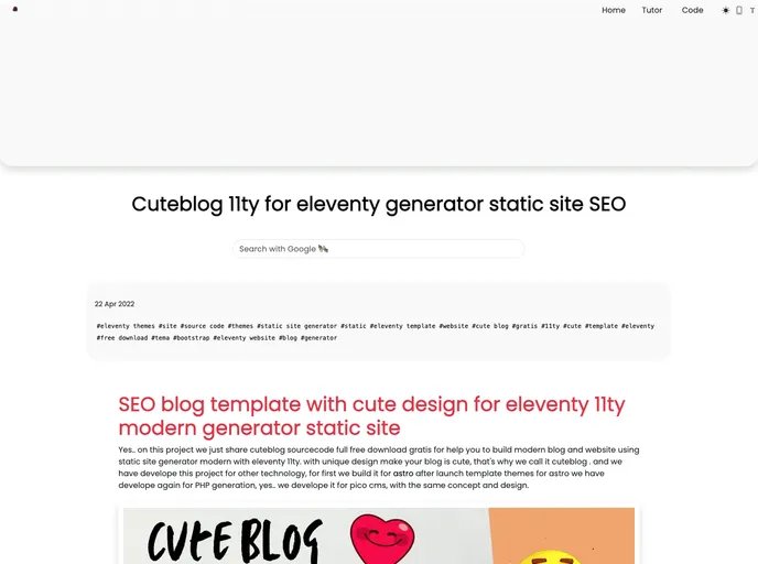 screenshot of Cuteblog11ty