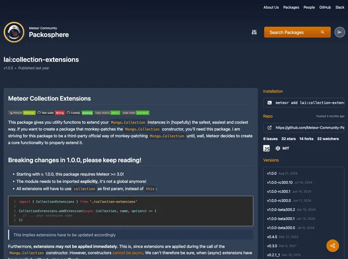screenshot of Meteor Collection Extensions