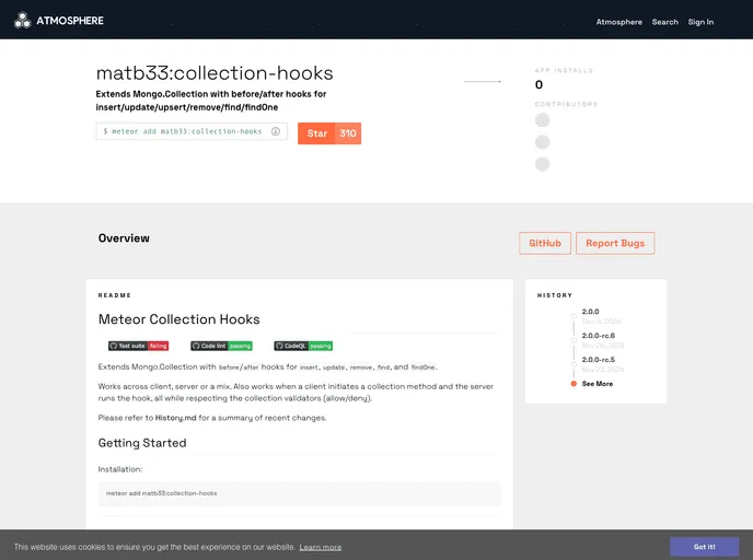 screenshot of Meteor Collection Hooks