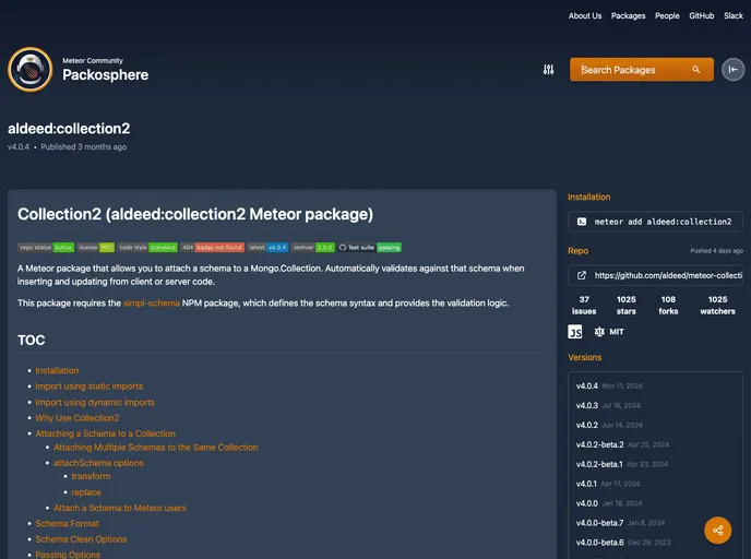 screenshot of Meteor Collection2