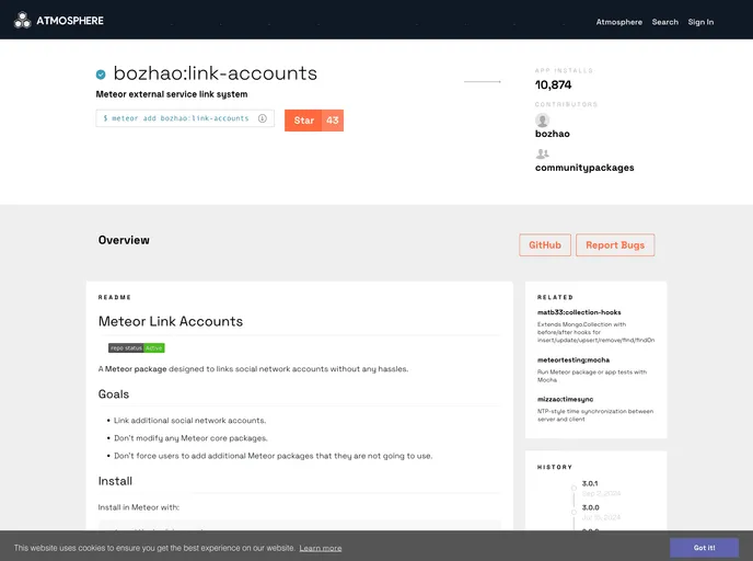 screenshot of Meteor Link Accounts