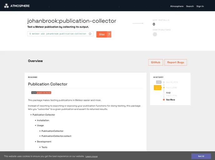 screenshot of Meteor Publication Collector