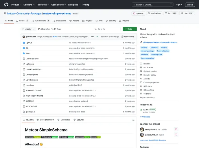 screenshot of Meteor Simple Schema