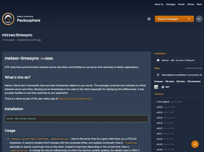 screenshot of Meteor Timesync