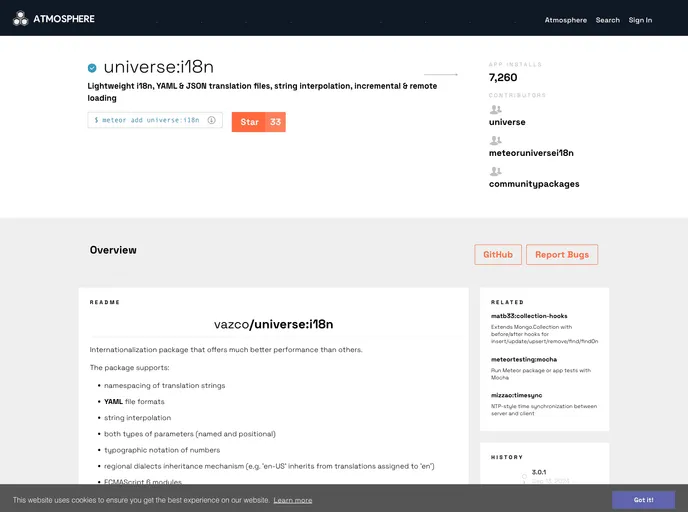 screenshot of Meteor Universe I18n