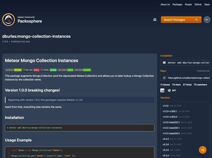 screenshot of Mongo Collection Instances