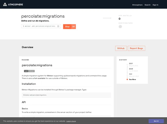 screenshot of Meteor Migrations