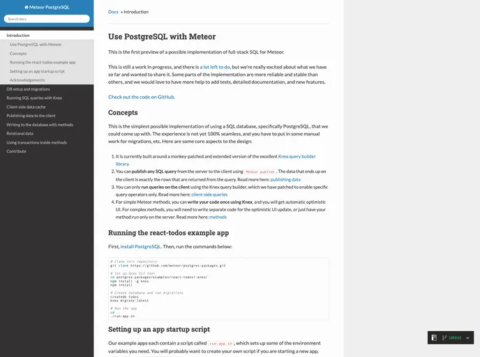 screenshot of Postgres Packages