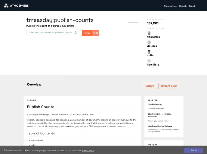 screenshot of Publish Counts