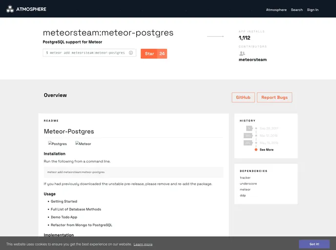 screenshot of Meteor Postgres