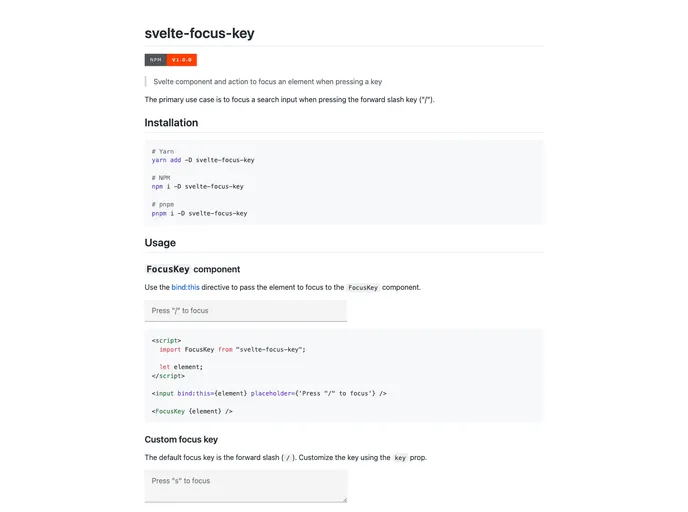 screenshot of Svelte Focus Key