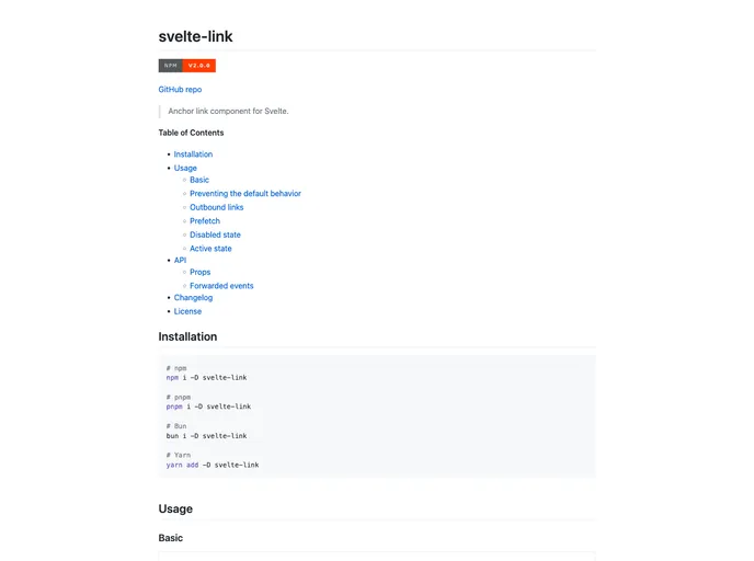 screenshot of Svelte Link