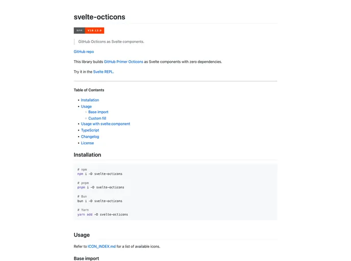 screenshot of Svelte Octicons