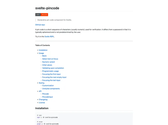 screenshot of Svelte Pincode