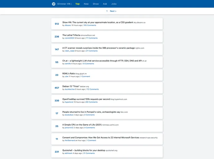 screenshot of Glimmer Hn Pwa