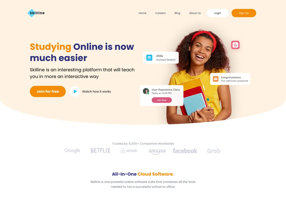 screenshot of Skilline Landing Page