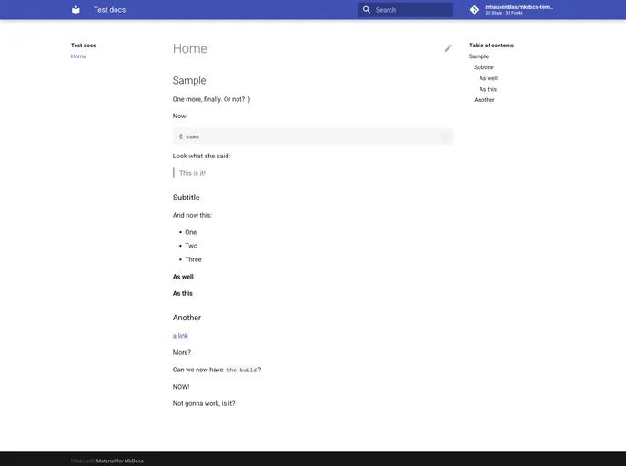 screenshot of Mkdocs Template