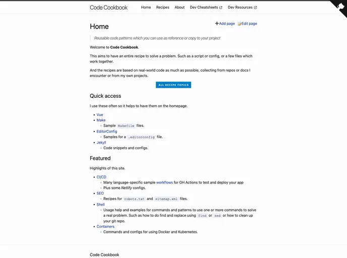 screenshot of Code Cookbook