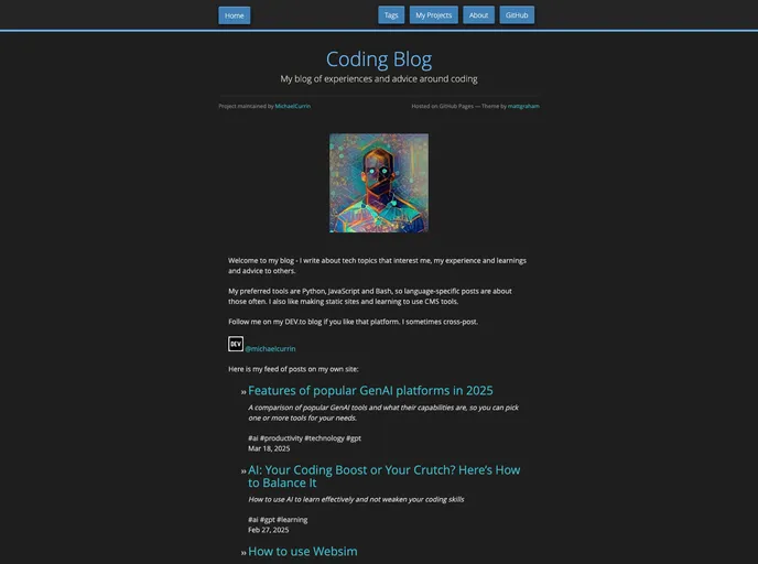 screenshot of Coding Blog