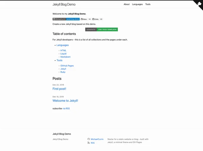 screenshot of Jekyll Blog Demo