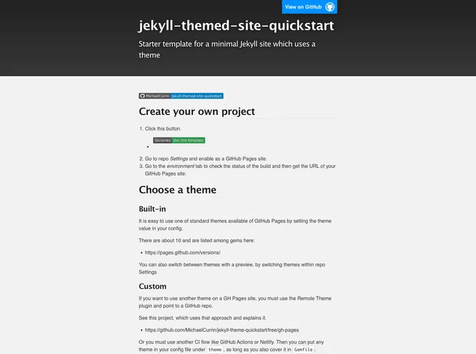screenshot of Jekyll Themed Site Quickstart