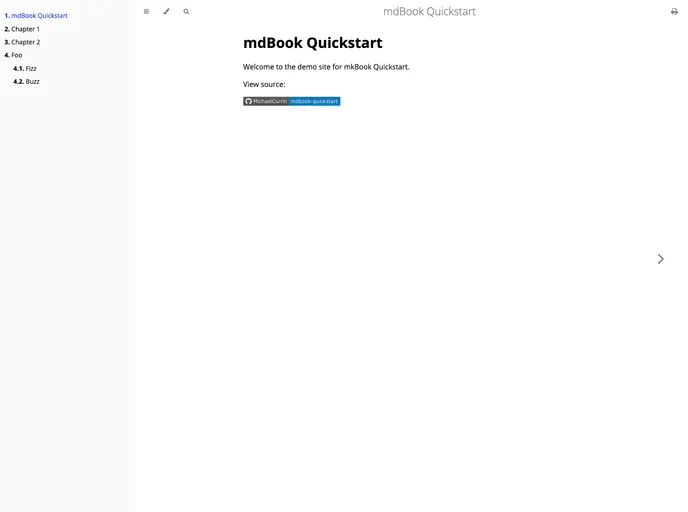 screenshot of Mdbook Quickstart