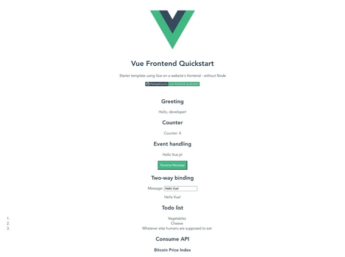 screenshot of Vue Frontend Quickstart