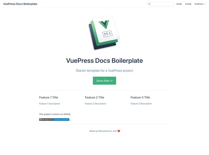 screenshot of Vuepress Quickstart