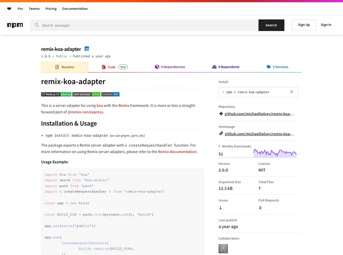 screenshot of Remix Koa Adapter