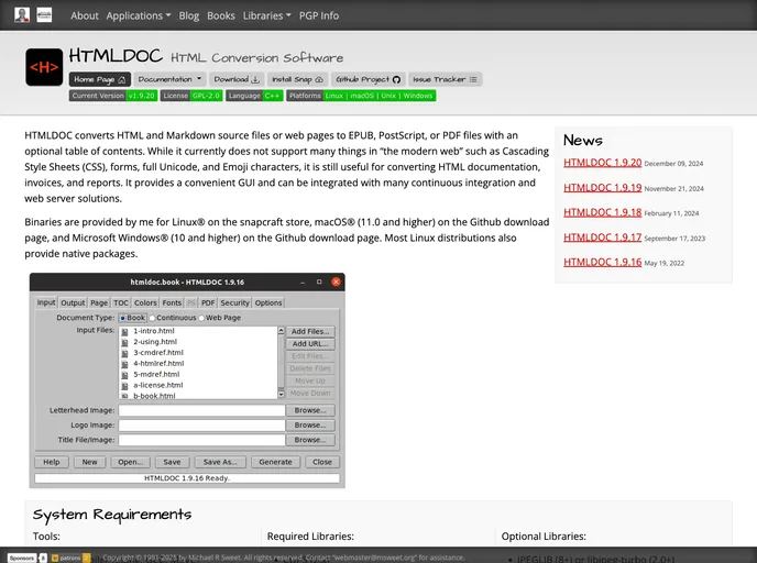 screenshot of Htmldoc