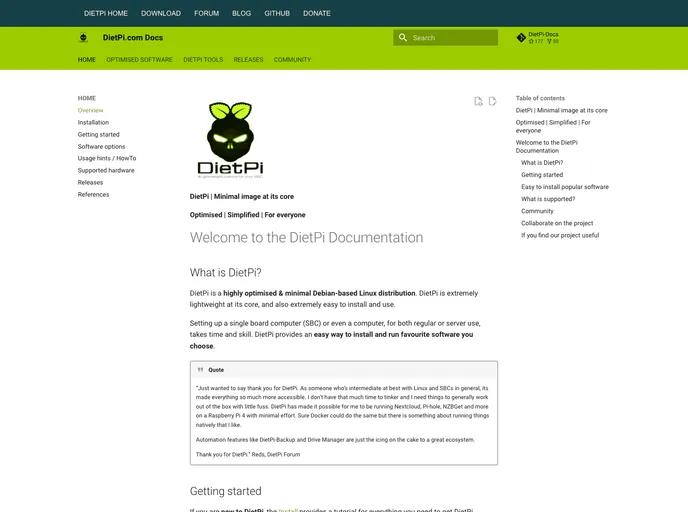 screenshot of DietPi Docs