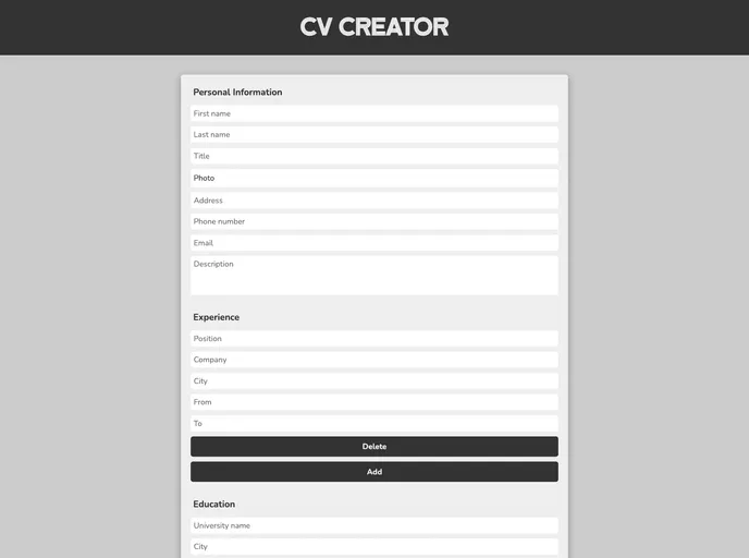 screenshot of Cv Application