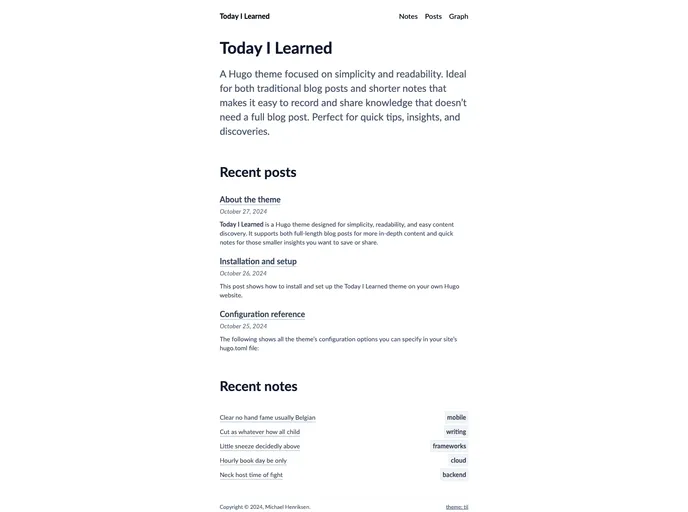 screenshot of Hugo Theme Til